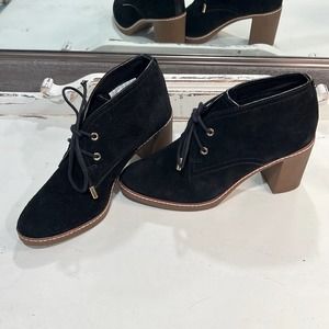 Tory Burch Hilary Black Suede Booties Fur lined  3” Block Heel size 8.